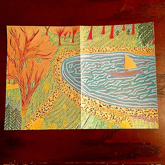 Handmade New One of a Kind Gell Pen Scenic Sailboat Nature Art Card 10x7 Inches - Picture 2 of 16